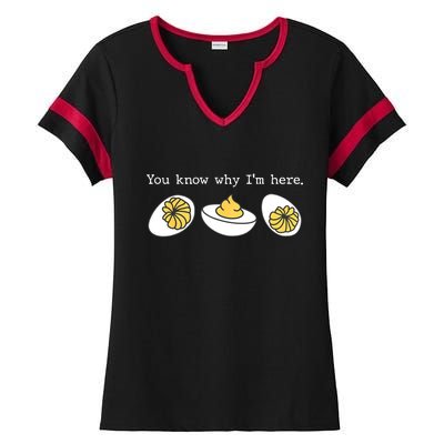 Thanksgiving Dinner You Know Why IM Here Deviled Egg Ladies Halftime Notch Neck Tee