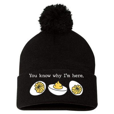 Thanksgiving Dinner You Know Why IM Here Deviled Egg Pom Pom 12in Knit Beanie
