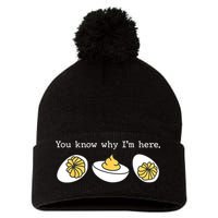 Thanksgiving Dinner You Know Why IM Here Deviled Egg Pom Pom 12in Knit Beanie