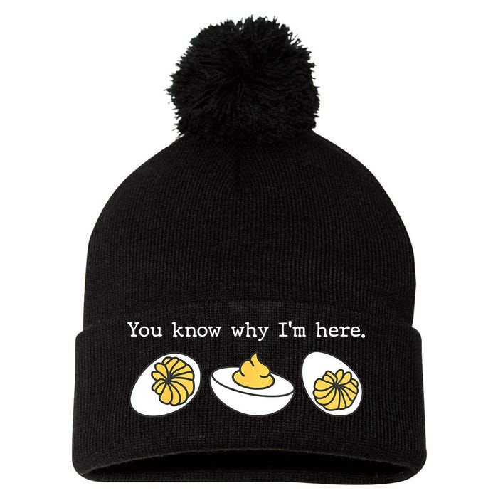 Thanksgiving Dinner You Know Why IM Here Deviled Egg Pom Pom 12in Knit Beanie