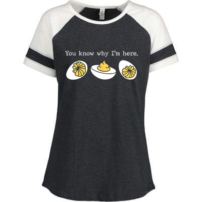 Thanksgiving Dinner You Know Why IM Here Deviled Egg Enza Ladies Jersey Colorblock Tee