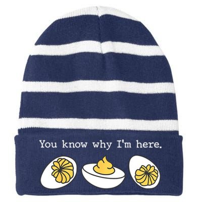 Thanksgiving Dinner You Know Why IM Here Deviled Egg Striped Beanie with Solid Band