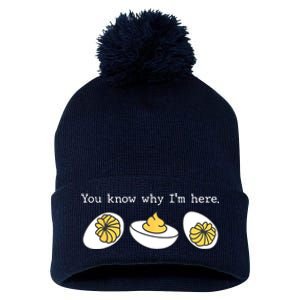 Thanksgiving Dinner You Know Why IM Here Deviled Egg Pom Pom 12in Knit Beanie