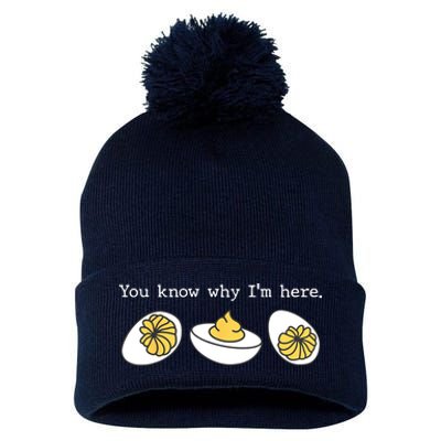 Thanksgiving Dinner You Know Why IM Here Deviled Egg Pom Pom 12in Knit Beanie