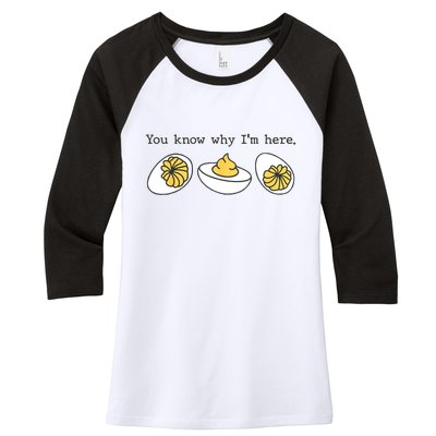 Thanksgiving Dinner You Know Why IM Here Deviled Egg Women's Tri-Blend 3/4-Sleeve Raglan Shirt