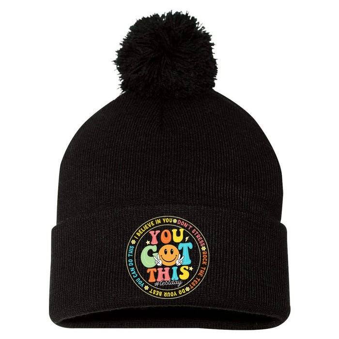 Test Day You Got This Rock The Test Teacher Testing Day Pom Pom 12in Knit Beanie