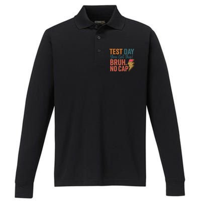 Test Day You Got This Bruh No Cap Lightning Bolt Graphic Performance Long Sleeve Polo