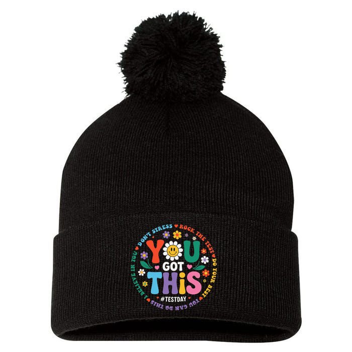 Test Day You Got This Rock The Test Teacher Testing Day Pom Pom 12in Knit Beanie