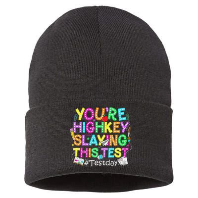 Test Day You're Highkey Slaying This Test Testing Teacher Sustainable Knit Beanie