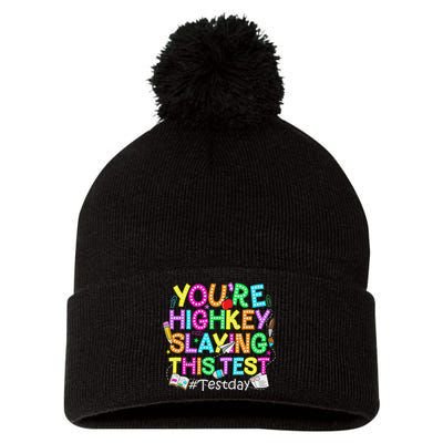 Test Day You're Highkey Slaying This Test Testing Teacher Pom Pom 12in Knit Beanie