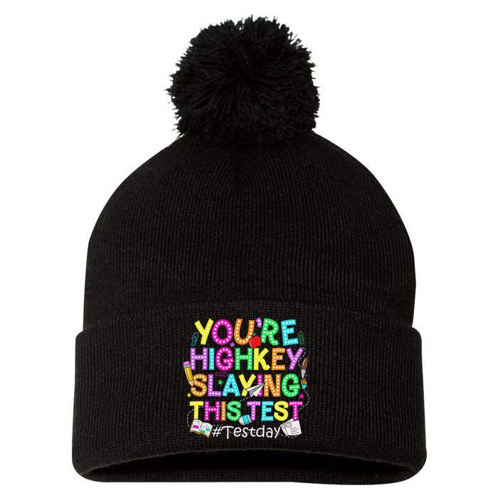 Test Day You're Highkey Slaying This Test Testing Teacher Pom Pom 12in Knit Beanie