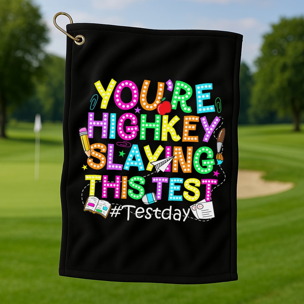 Test Day You're Highkey Slaying This Test Testing Teacher Golf Towel