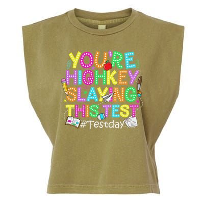 Test Day You're Highkey Slaying This Test Testing Teacher Garment-Dyed Women's Muscle Tee