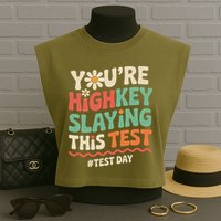 Test Day Youre Highkey Slaying This Test Teacher Garment-Dyed Women's Muscle Tee