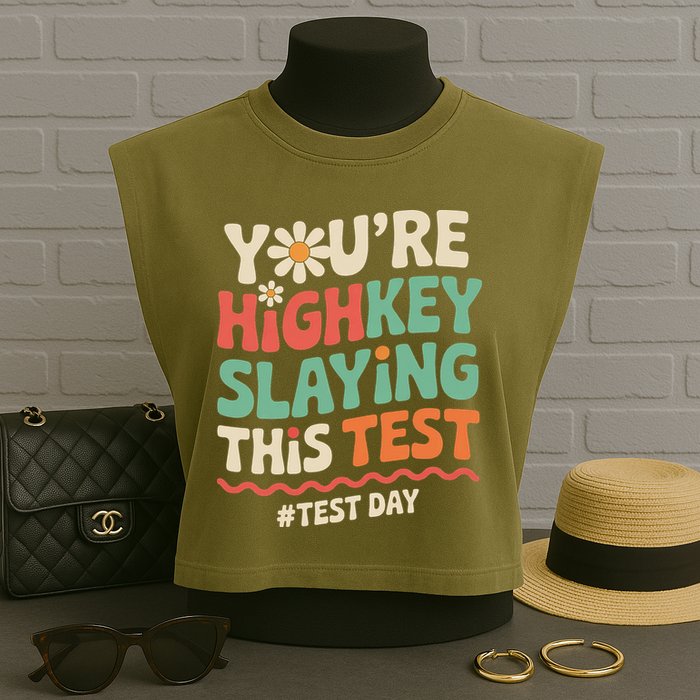 Test Day Youre Highkey Slaying This Test Teacher Garment-Dyed Women's Muscle Tee