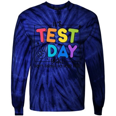 Testing Day YAll Rock The Test 1 2 3 Motivational Tie-Dye Long Sleeve Shirt