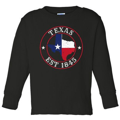 Texas Est 1845 Texan Home State Texas Pride Toddler Long Sleeve Shirt