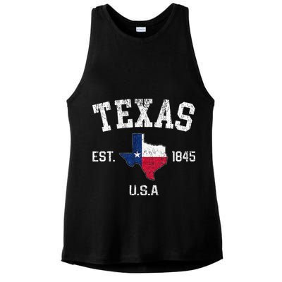 Texas Est 1845 Texas State Flag Map Texan Pride Ladies PosiCharge Tri-Blend Wicking Tank