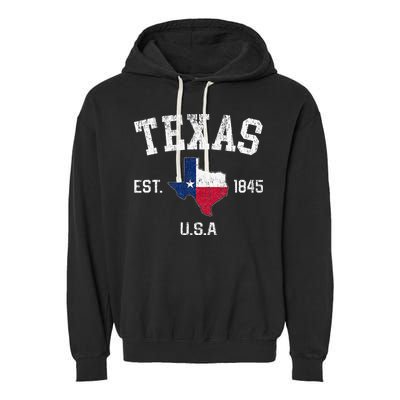 Texas Est 1845 Texas State Flag Map Texan Pride Garment-Dyed Fleece Hoodie
