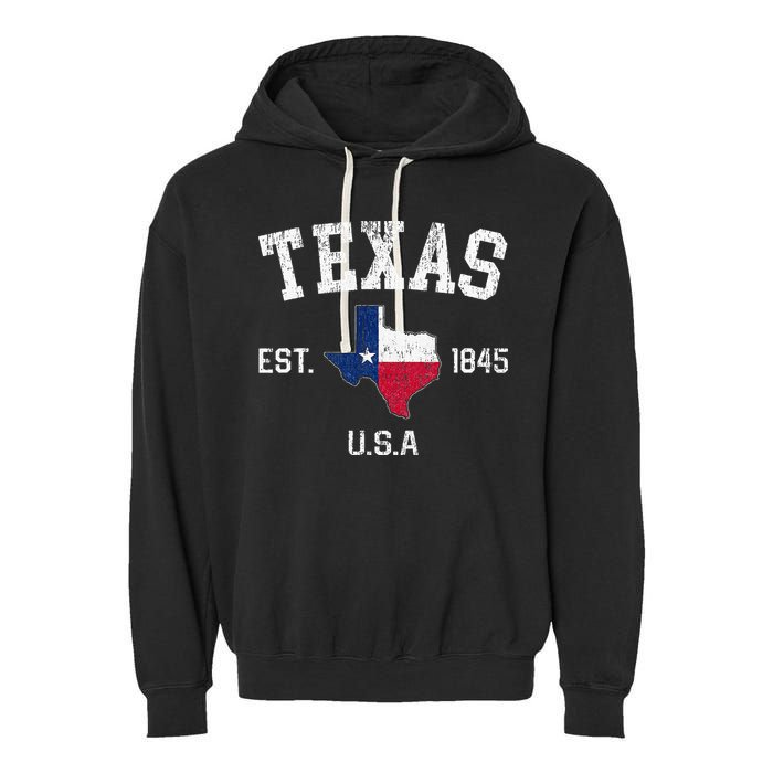 Texas Est 1845 Texas State Flag Map Texan Pride Garment-Dyed Fleece Hoodie