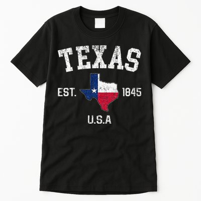 Texas Est 1845 Texas State Flag Map Texan Pride Tall T-Shirt