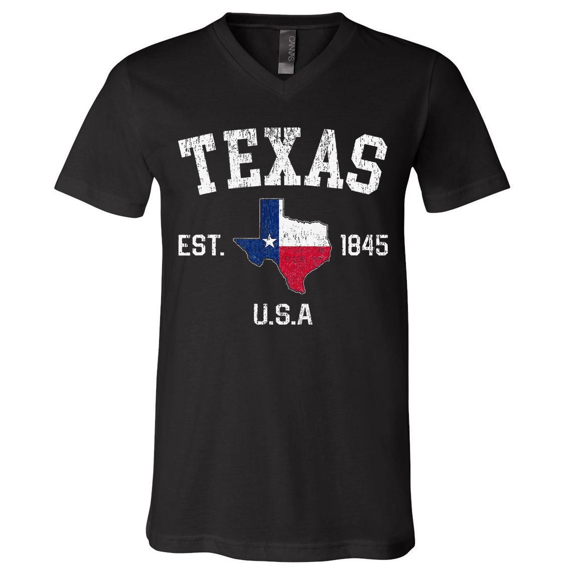 Texas Est 1845 Texas State Flag Map Texan Pride V-Neck T-Shirt