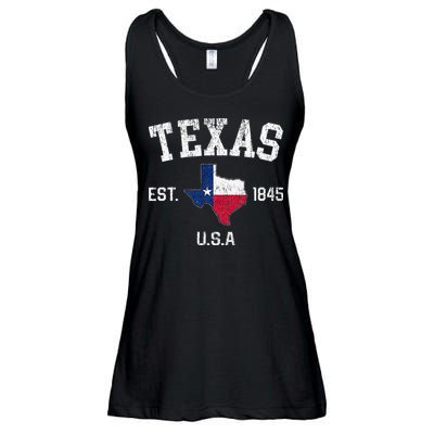 Texas Est 1845 Texas State Flag Map Texan Pride Ladies Essential Flowy Tank