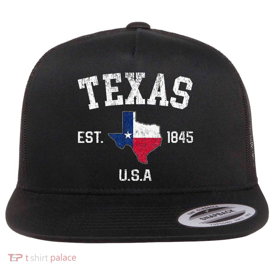 Texas Est 1845 Texas State Flag Map Texan Pride Flatbill Hat