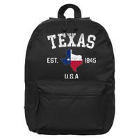 Texas Est 1845 Texas State Flag Map Texan Pride 16 in Basic Backpack