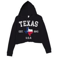 Texas Est 1845 Texas State Flag Map Texan Pride Crop Fleece Hoodie