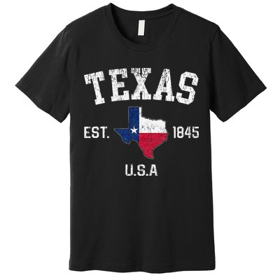 Texas Est 1845 Texas State Flag Map Texan Pride Premium T-Shirt