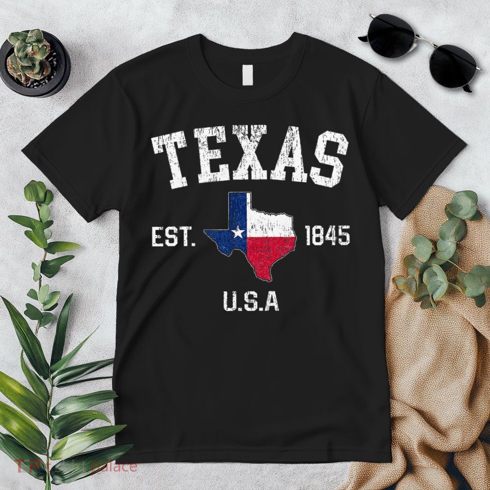 Texas Est 1845 Texas State Flag Map Texan Pride Premium T-Shirt