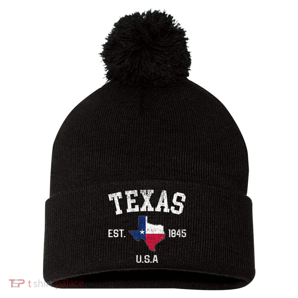 Texas Est 1845 Texas State Flag Map Texan Pride Pom Pom 12in Knit Beanie