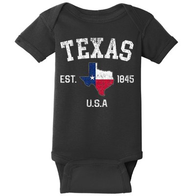 Texas Est 1845 Texas State Flag Map Texan Pride Baby Bodysuit