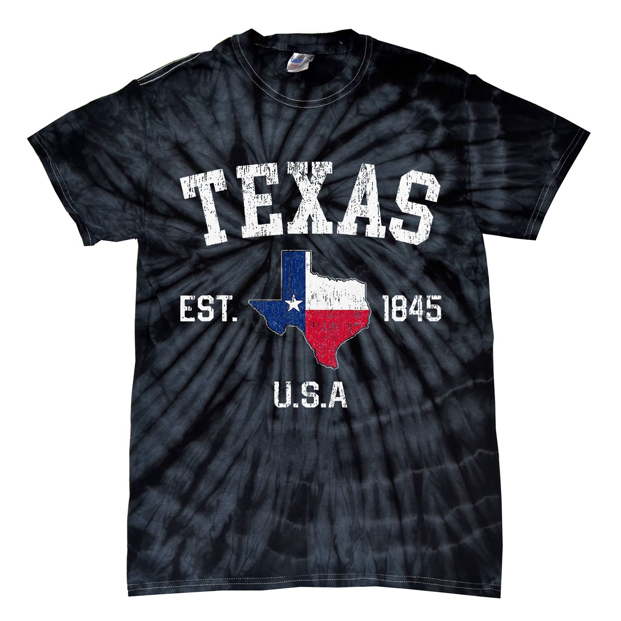 Texas Est 1845 Texas State Flag Map Texan Pride Tie-Dye T-Shirt