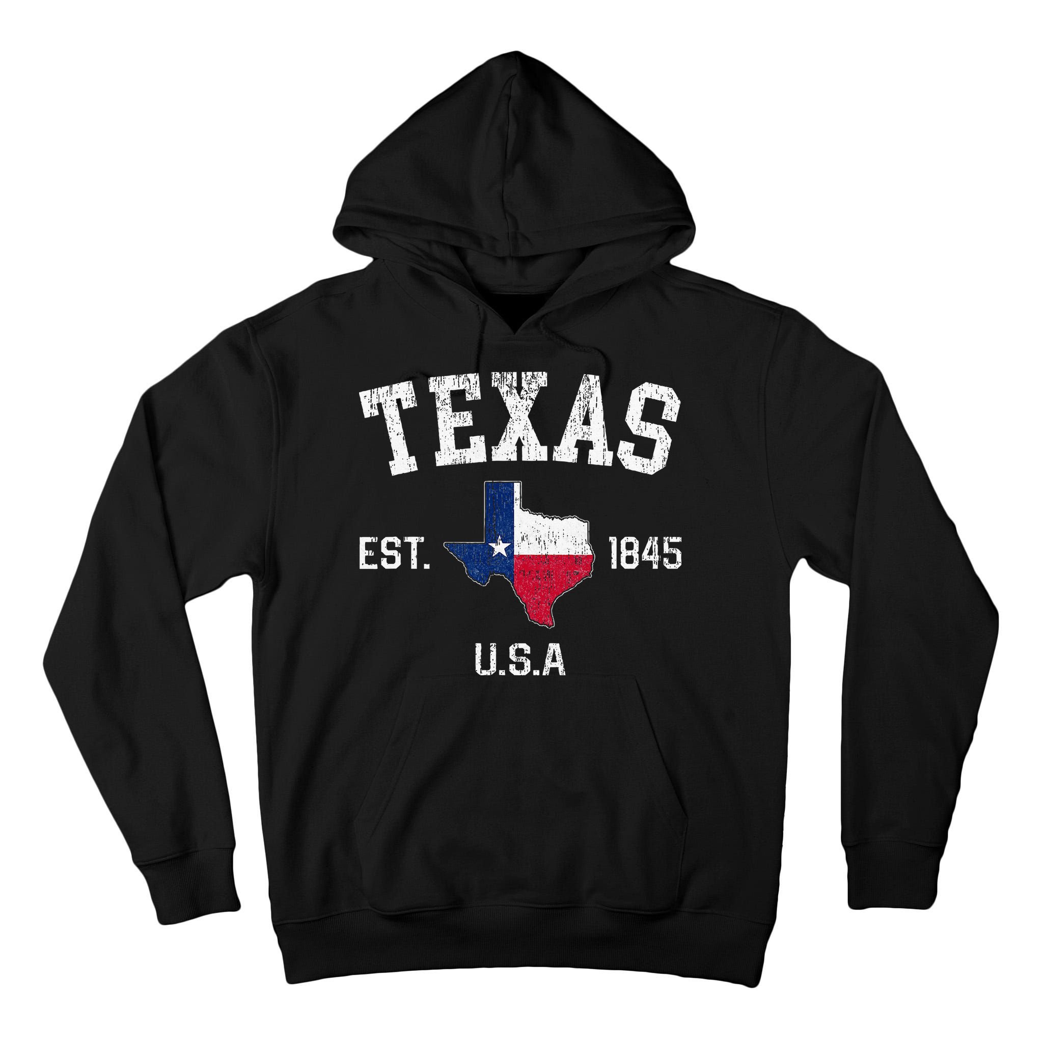 Texas Est 1845 Texas State Flag Map Texan Pride Tall Hoodie