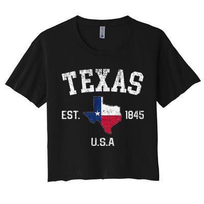 Texas Est 1845 Texas State Flag Map Texan Pride Crop Top