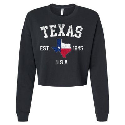 Texas Est 1845 Texas State Flag Map Texan Pride Cropped Pullover Crew