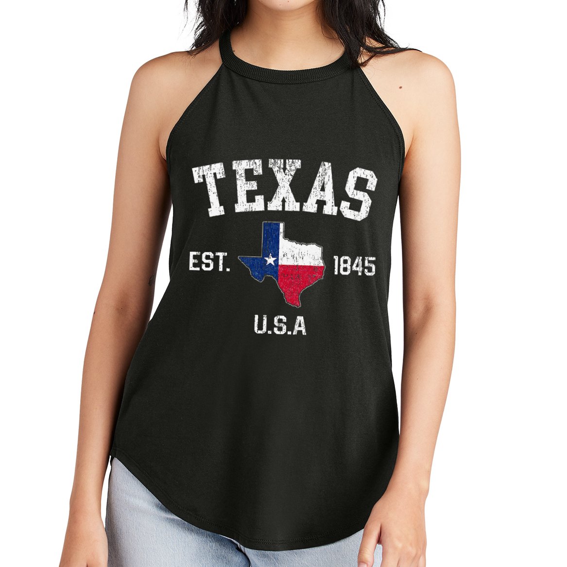 Texas Est 1845 Texas State Flag Map Texan Pride Women's Perfect Tri Rocker Tank