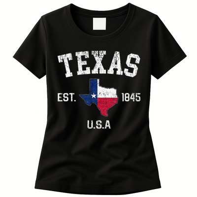 Texas Est 1845 Texas State Flag Map Texan Pride Womens T-Shirt