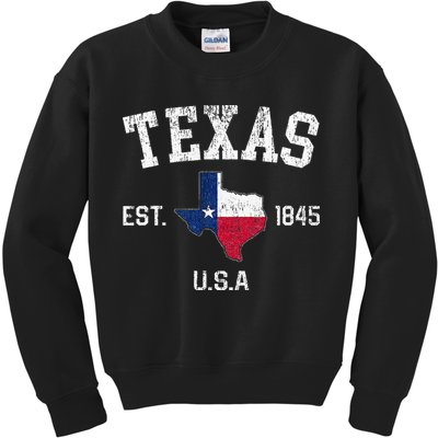 Texas Est 1845 Texas State Flag Map Texan Pride Kids Sweatshirt