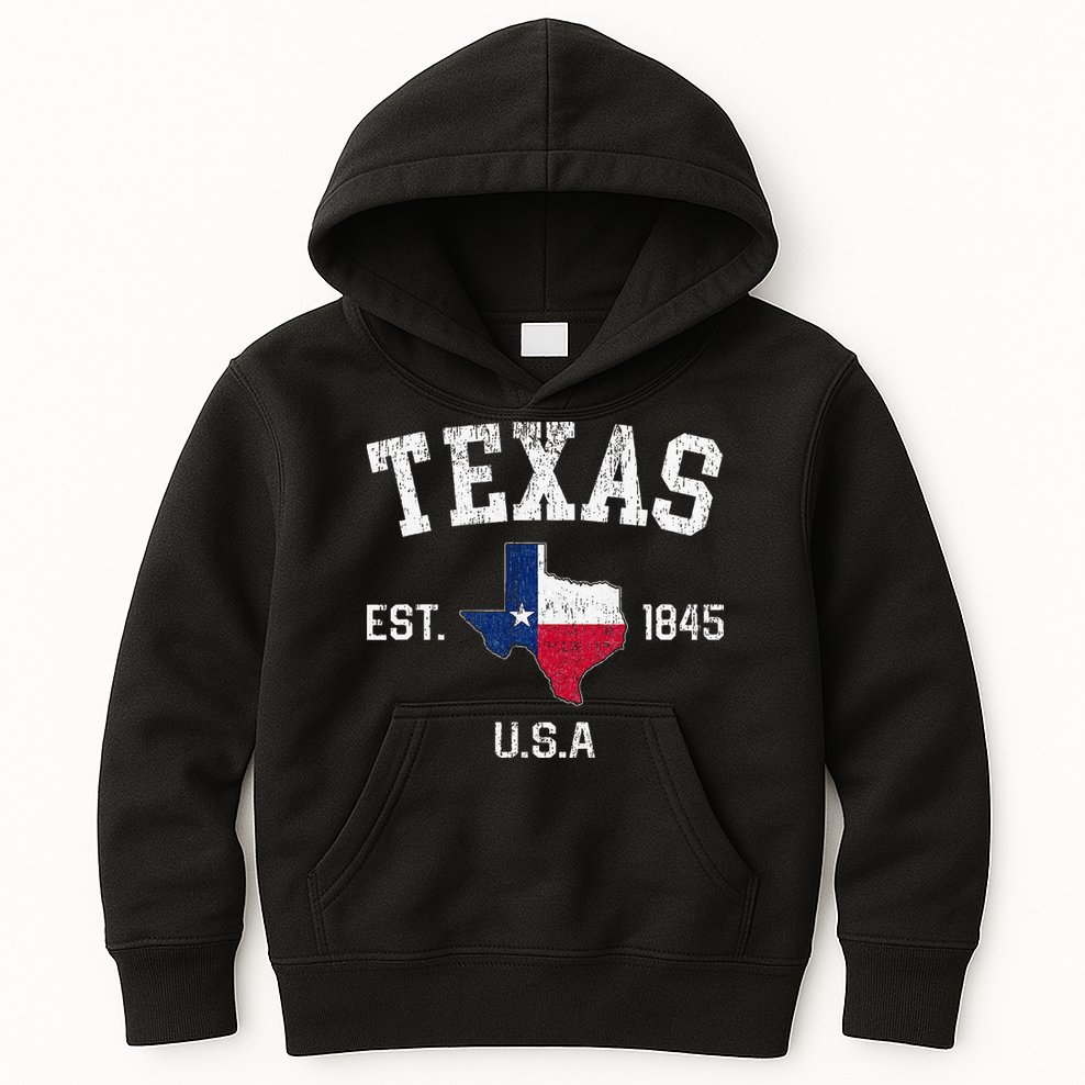 Texas Est 1845 Texas State Flag Map Texan Pride Kids Hoodie