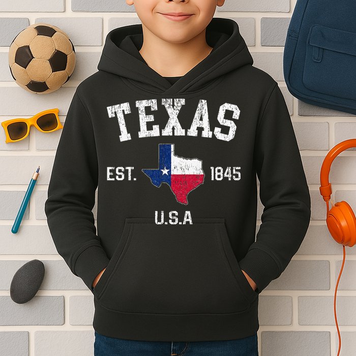 Texas Est 1845 Texas State Flag Map Texan Pride Kids Hoodie