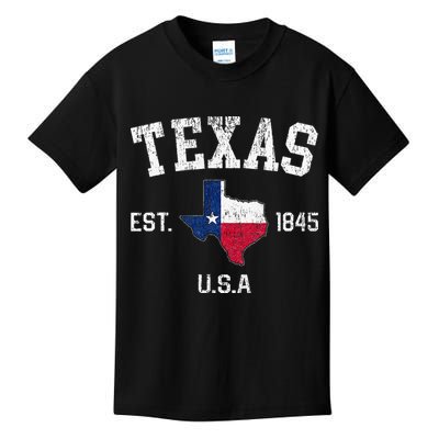 Texas Est 1845 Texas State Flag Map Texan Pride Kids T-Shirt