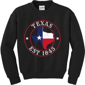 Texas Est 1845 Texan Home State Texas Pride Kids Sweatshirt