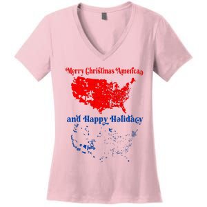 Trump Elections 2024 Usa Map Happy Holidays Marry Christmas Women's V-Neck T-Shirt