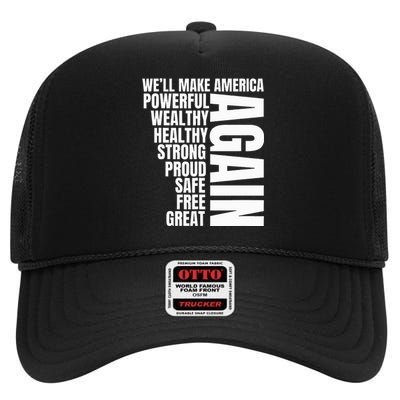 Trump Election 2024 Trump President Great Again High Crown Mesh Back Trucker Hat