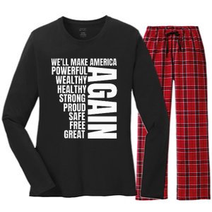 Trump Election 2024 Trump President Great Again Women's Long Sleeve Flannel Pajama Set 