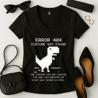 Trex Error 404 Costume Not Found Halloween Coding Programmer Women's V-Neck T-Shirt