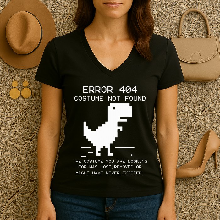 Trex Error 404 Costume Not Found Halloween Coding Programmer Women's V-Neck T-Shirt